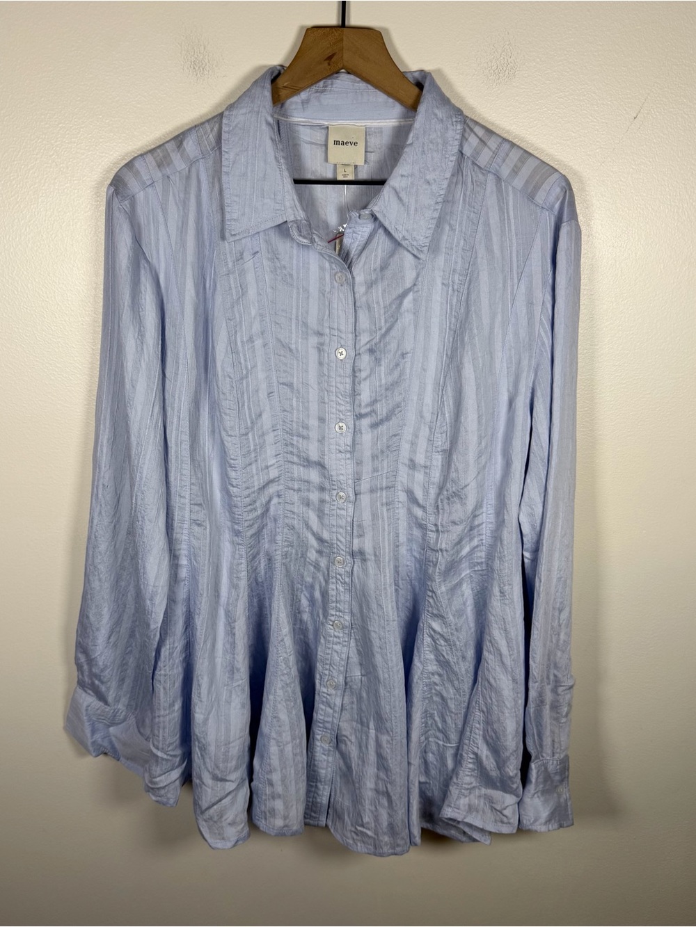 NWT Anthropologie Maeve Waisted Button Down Tunic Light Blue L Coastal $118 - Picture 4 of 9